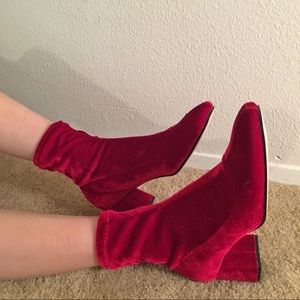 Zara red velvet sock boots